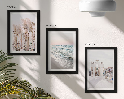 Framed triptych Seaside plants, sea waves, view of white houses