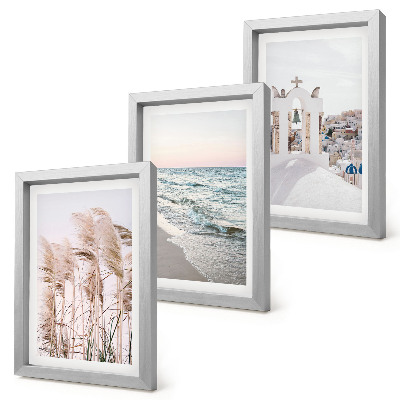 Framed triptych Seaside plants, sea waves, view of white houses