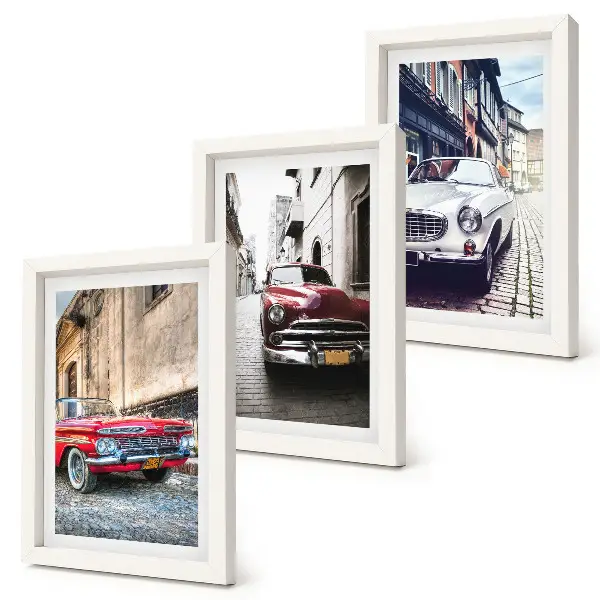 3-piece classic cars on city streets wall art set in assorted colors