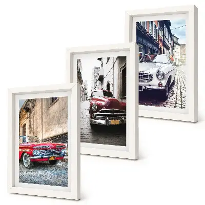 3-piece classic cars on city streets wall art set in assorted colors