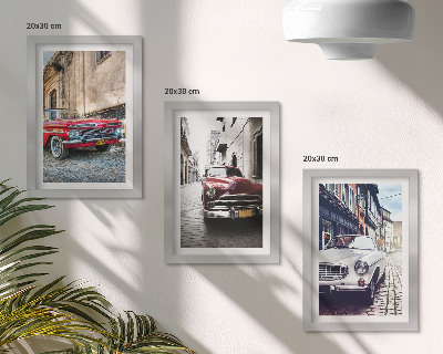 3-piece wall art set Classic cars on city streets in different colors