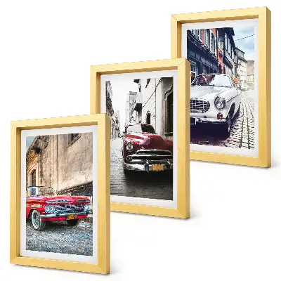 3-piece classic cars on city streets wall art set in assorted colors