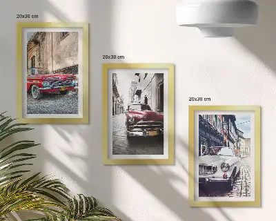 3-piece classic cars on city streets wall art set in assorted colors