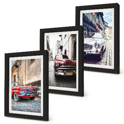 3-piece wall art set Classic cars on city streets in different colors