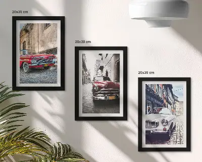 3-piece classic cars on city streets wall art set in assorted colors