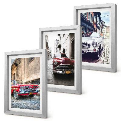 3-piece wall art set Classic cars on city streets in different colors