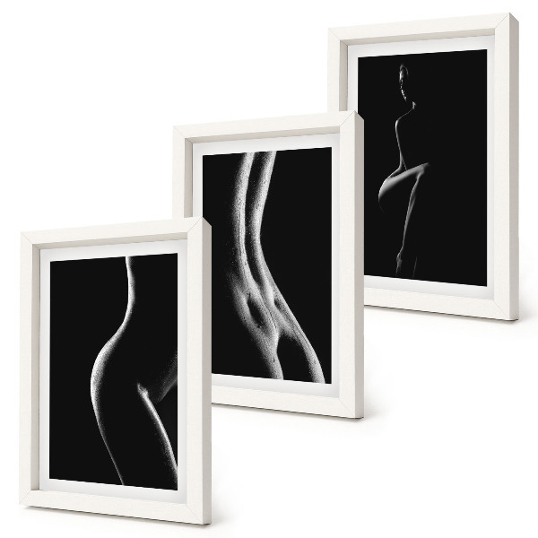 Framed triptych Black and white female silhouettes erotica