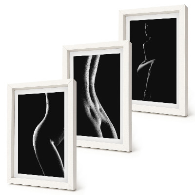 Framed triptych Black and white female silhouettes erotica