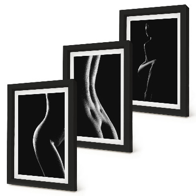 Framed triptych Black and white female silhouettes erotica