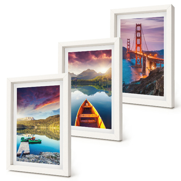 3-piece wall art set Mountain views with lakes, boats and a bridge