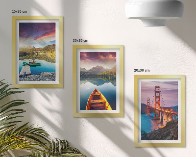 3-piece wall art set Mountain views with lakes, boats and a bridge