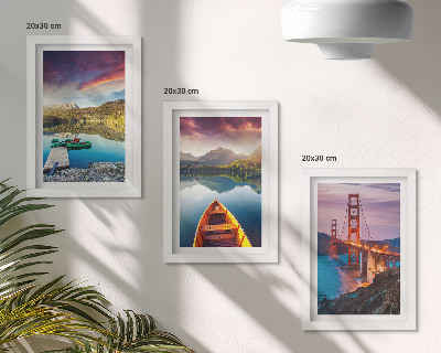 3-piece wall art set Mountain views with lakes, boats and a bridge