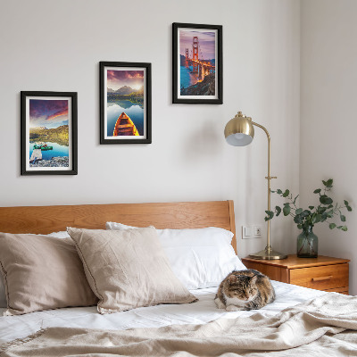 3-piece wall art set Mountain views with lakes, boats and a bridge
