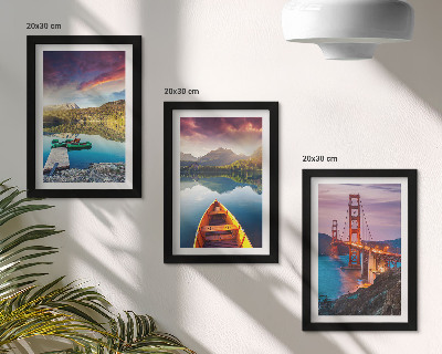 3-piece wall art set Mountain views with lakes, boats and a bridge