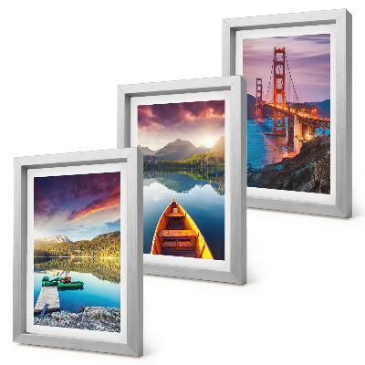 3-piece wall art set Mountain views with lakes, boats and a bridge