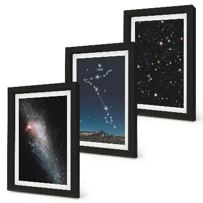 Photo frame wall space landscapes featuring the constellation Pisces and galaxies