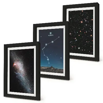 Galaxy space zodiac sign Aquarius framed triptych