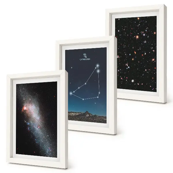 Photo frame wall with capricorn constellation galaxy and stars design