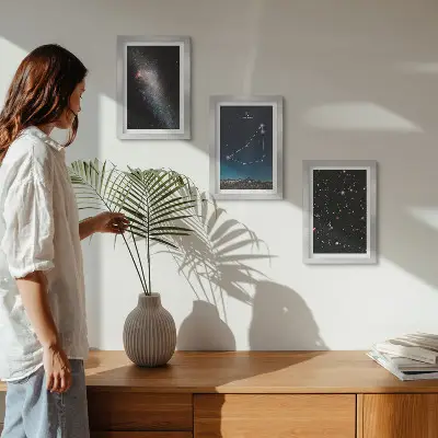 Photo frame wall with capricorn constellation galaxy and stars design