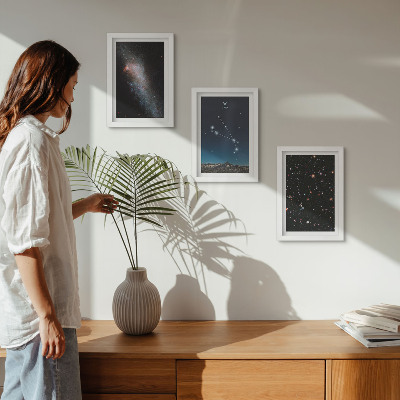 3-piece wall art set Cosmic landscapes of galaxies and the constellations of the Aries zodiac