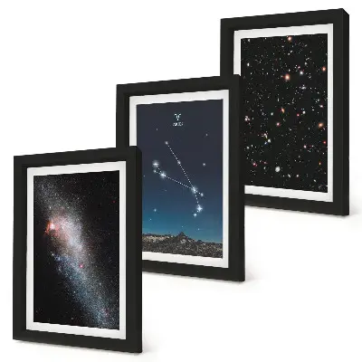 3-piece wall art set cosmic landscapes of galaxies and Aries zodiac constellations