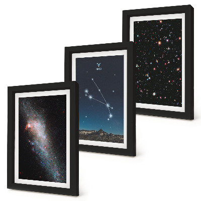 3-piece wall art set Cosmic landscapes of galaxies and the constellations of the Aries zodiac