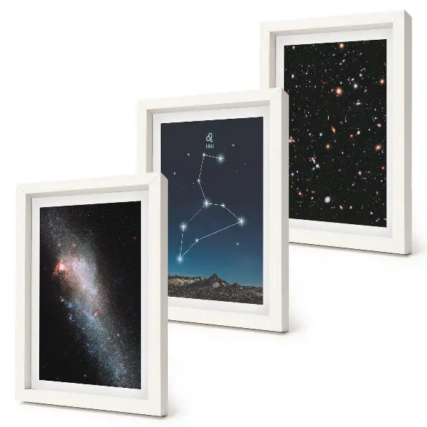 3-piece wall art set featuring a Leo constellation galaxy and outer space theme