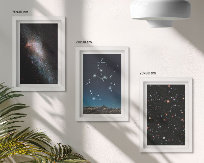 Framed triptych Galaxies, constellations, and space zodiac sign Sagittarius