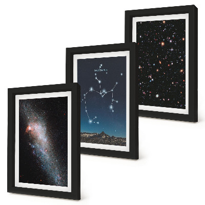 Framed triptych Galaxies, constellations, and space zodiac sign Sagittarius