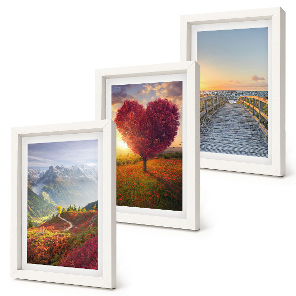 Photo frame wall Mountain landscapes heart-shaped tree pier