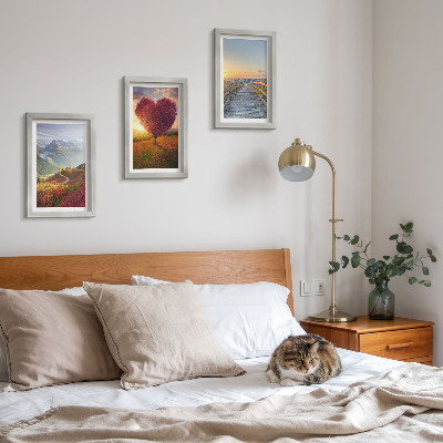 Photo frame wall Mountain landscapes heart-shaped tree pier