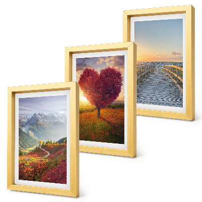 Photo frame wall Mountain landscapes heart-shaped tree pier