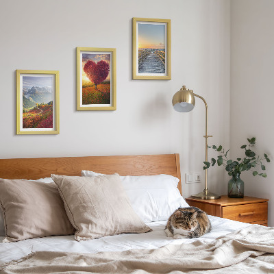 Photo frame wall Mountain landscapes heart-shaped tree pier