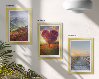 Photo frame wall Mountain landscapes heart-shaped tree pier
