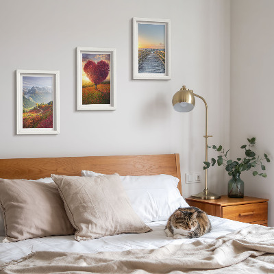 Photo frame wall Mountain landscapes heart-shaped tree pier