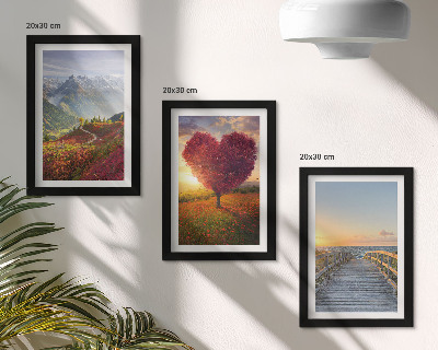 Photo frame wall Mountain landscapes heart-shaped tree pier