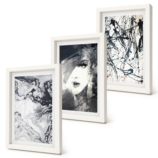 Framed triptych Abstract patterns in shades of black and white