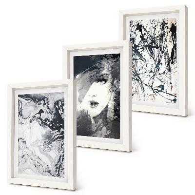 Framed triptych Abstract patterns in shades of black and white