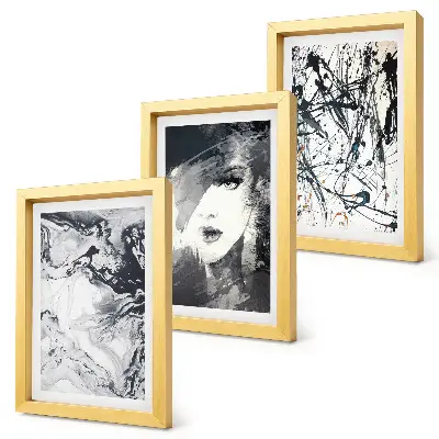 Abstract patterns in shades of black and white framed triptych