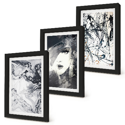 Framed triptych Abstract patterns in shades of black and white