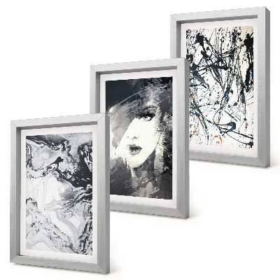 Framed triptych Abstract patterns in shades of black and white