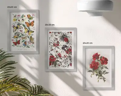 3-piece wall art set with classic butterflies, flowers, and red roses