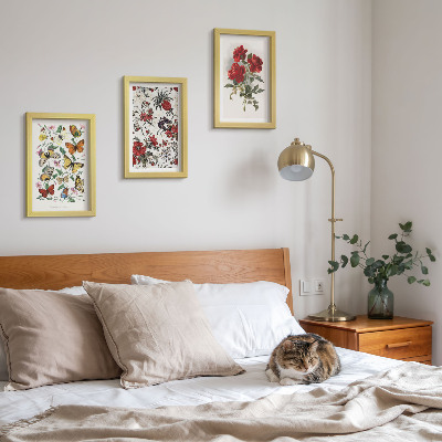 3-piece wall art set Butterflies, flowers and red roses in a classic style