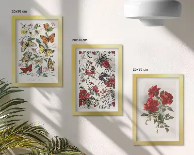 3-piece wall art set with classic butterflies, flowers, and red roses