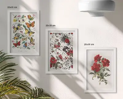 3-piece wall art set with classic butterflies, flowers, and red roses