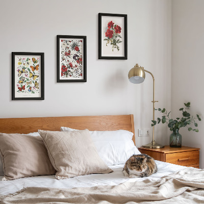 3-piece wall art set Butterflies, flowers and red roses in a classic style