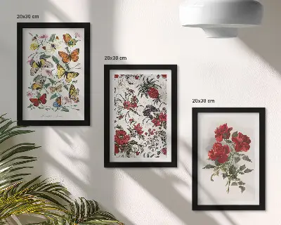 3-piece wall art set with classic butterflies, flowers, and red roses