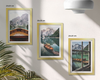 3-piece wall art set View of a mountain lake with boats and a window in the background