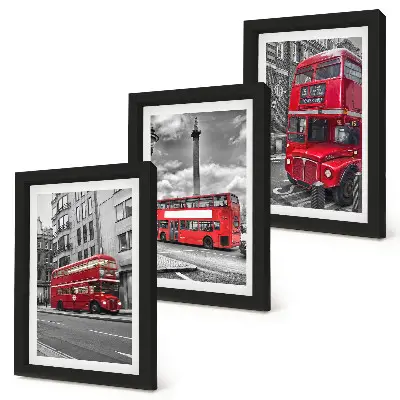 3-piece wall art set featuring red buses in an urban London landscape