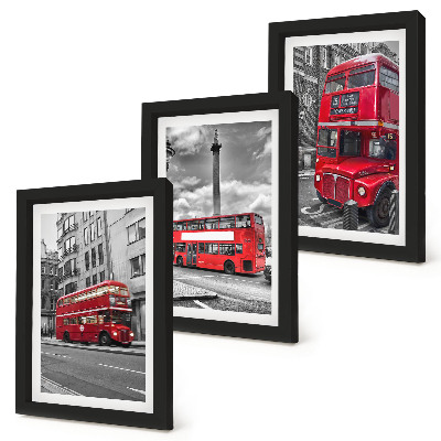 3-piece wall art set Red buses in London's urban landscape